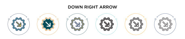 向下箭头图标在填充细线轮廓图片下载