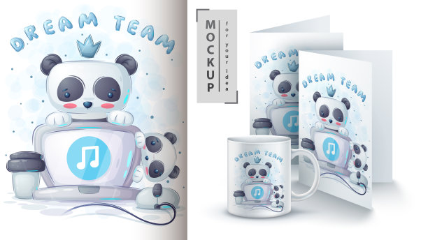 熊猫听音乐，海报和商品图片下载