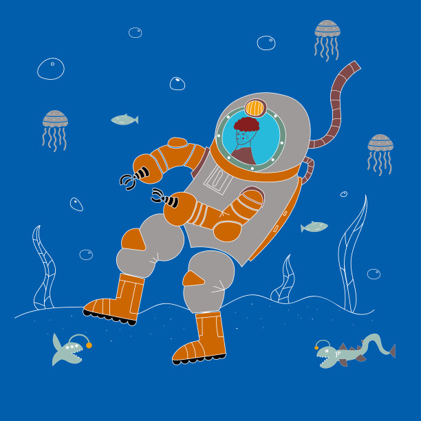 年轻人戴着潜水面具在海里游泳，观察珊瑚礁。一对潜水者在观察海洋动物。水下娱乐活动。手绘卡通矢量插图图片下载