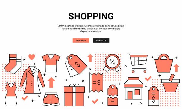 购物相关的模式设计网站横幅和图标。图片下载