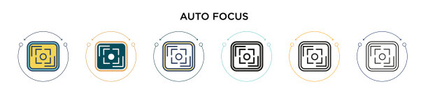 自动对焦图标在填充细线和轮廓线图片下载
