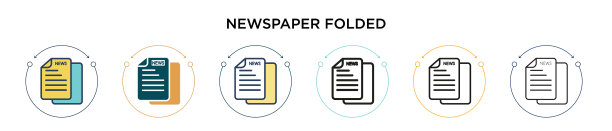 报纸折叠图标在填充细线轮廓图片下载