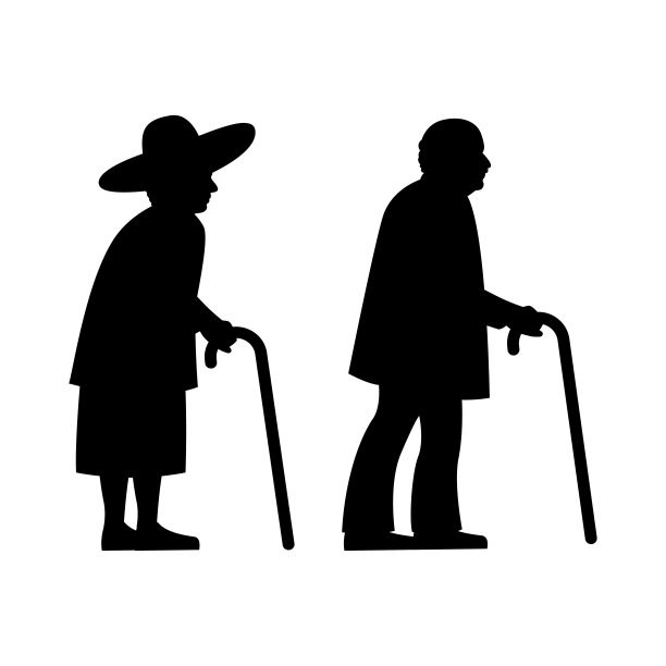 黑色剪影设计与孤立的白色背景的两个老人图片下载