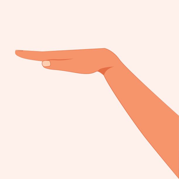 手掌朝下摊开，手势孤立在白色背景上。手势的手。手与打开掌心向下位置矢量插图。潜水手势。Dand空表示低电平图片下载