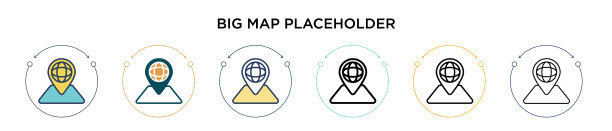 大地图占位符图标在填充细线图片下载