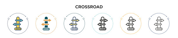 十字路口图标在填充细线轮廓和图片下载