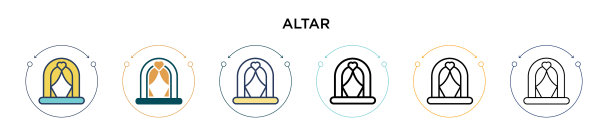 祭坛上的圣像以细线填充轮廓和笔划图片下载