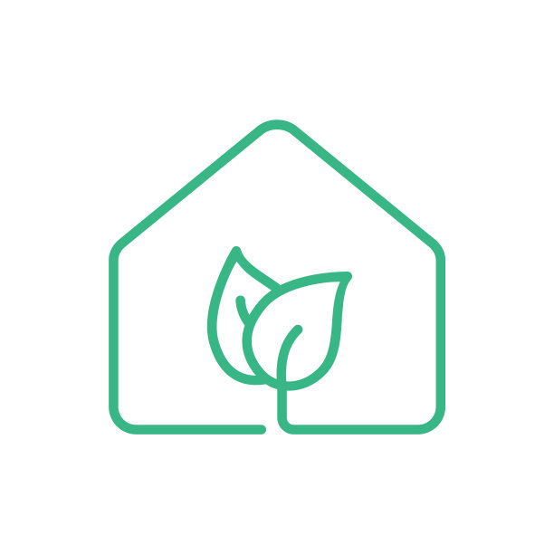 绿色房子图标。生态家的标志。简单的房子与叶线图标。图片下载