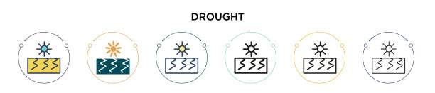 干旱图标在填充细线轮廓和图片下载