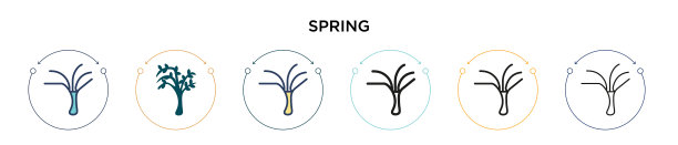 Spring图标在填充细线和轮廓线图片下载