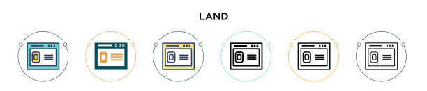 陆地图标在填充细线轮廓和描边图片下载