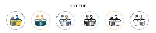 热浴盆图标在填充细线轮廓和图片下载