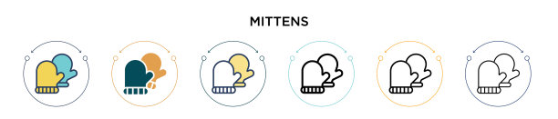 手套图标在填充细线轮廓和图片下载