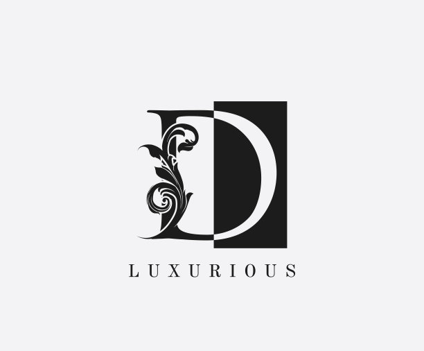 复古D字母图标设计。经典的花卉负空间。图片下载
