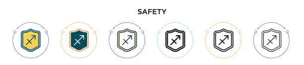安全图标在填充细线轮廓和图片下载