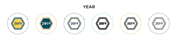 年图标在填充细线轮廓和描边图片下载