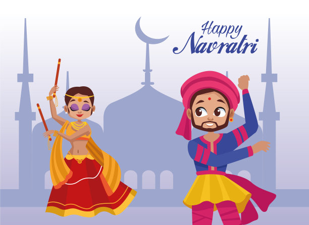 快乐的navratri庆祝字母与女人图片下载