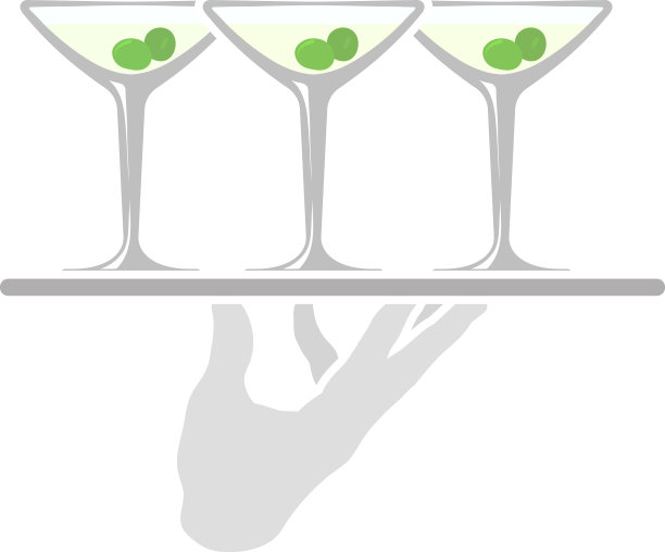 侍者手持托盘与马提尼酒杯图标图片下载