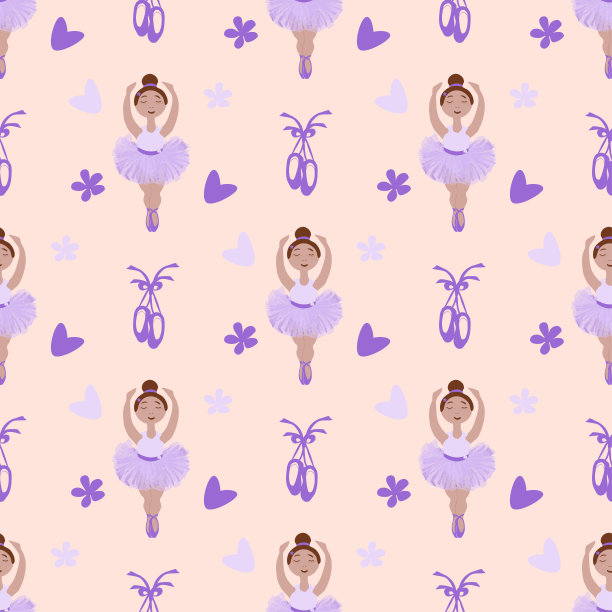 矢量无缝模式与一个小芭蕾舞女演员在丁香短裙，尖头鞋图片下载