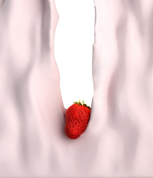 草莓浮在酸奶流中呈现风味乳制品的3d渲染图像图片下载