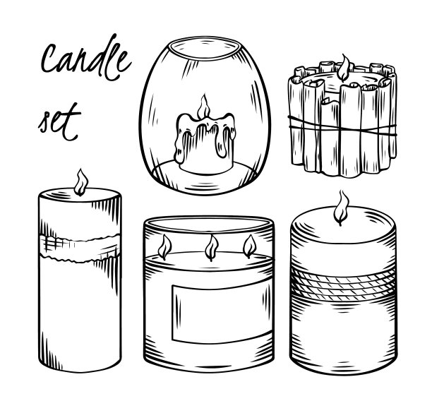 设置放松蜡烛黑色素描与孵化图片下载