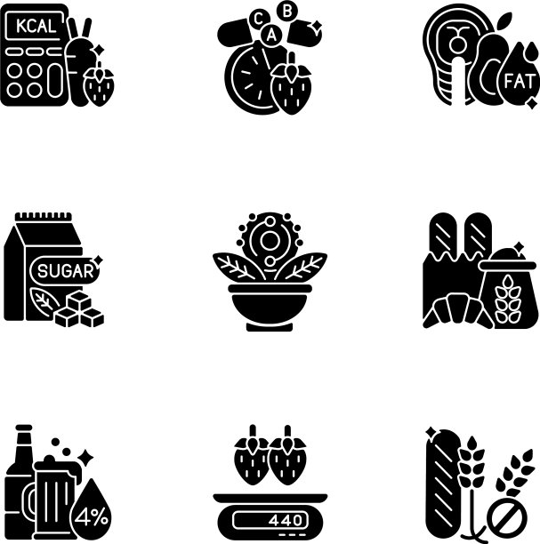 食物营养黑色象形文字图标集图片下载
