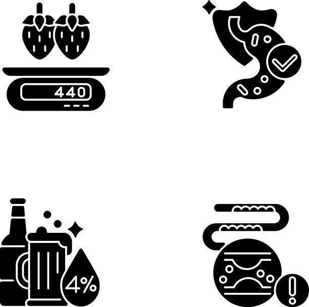 食物黑色象形文字图标设置在空白图片下载