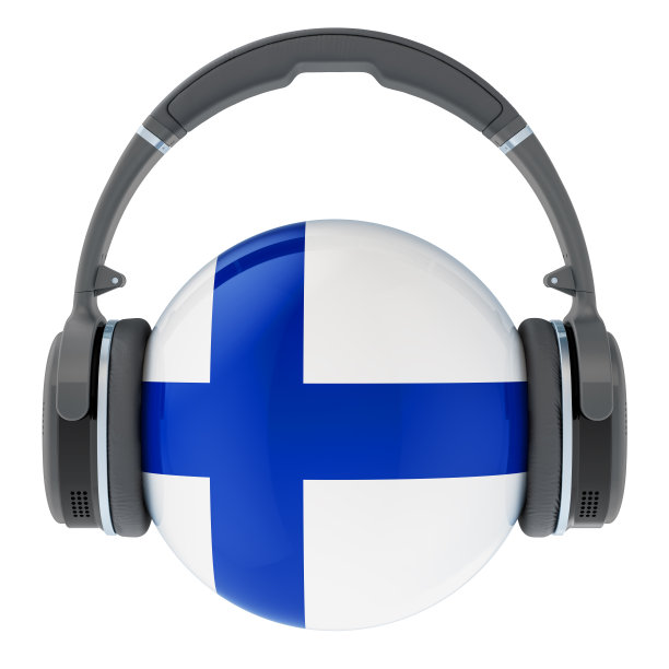 耳机与芬兰国旗，3D渲染孤立的白色背景图片下载