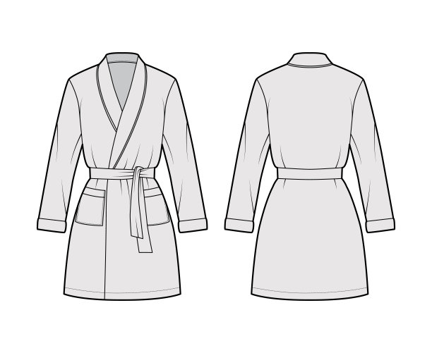 浴袍技术时尚插图，包开口，超长，超大，领带，口袋，长袖图片下载