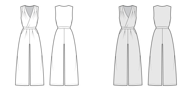 运动装连身裤连身裤技术时尚插画，全长，正常腰，高腰，单褶图片下载