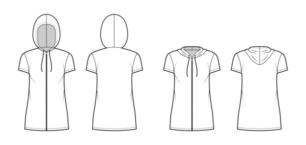 套拉链连帽衫连衣裙技术时尚插图短袖，迷你长度，超大的身体，铅笔满图片下载