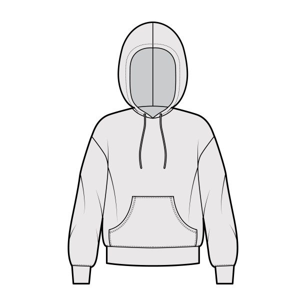 连帽衫长袖，超大的身体，袋鼠袋，拉绳技术时尚插图。平图片下载