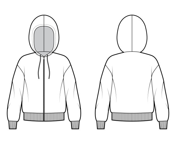 拉链卫衣运动衫技术时尚插图与长袖，超大的身体，针织罗纹袖口，带状下摆图片下载