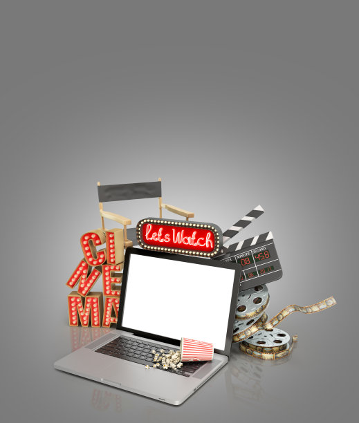 在线影院影院有光的概念中殿，让观看电影3d渲染在灰色梯度图片下载