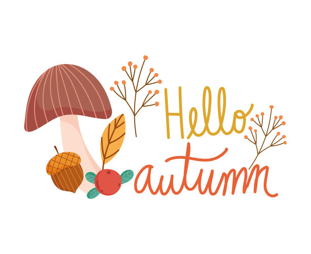 你好秋贺卡字母蘑菇图片下载