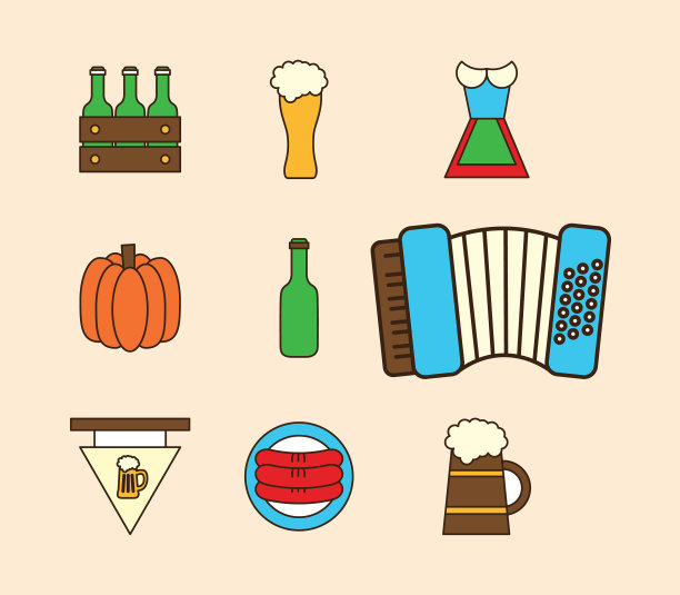 啤酒节线和填充样式设置图标图片下载