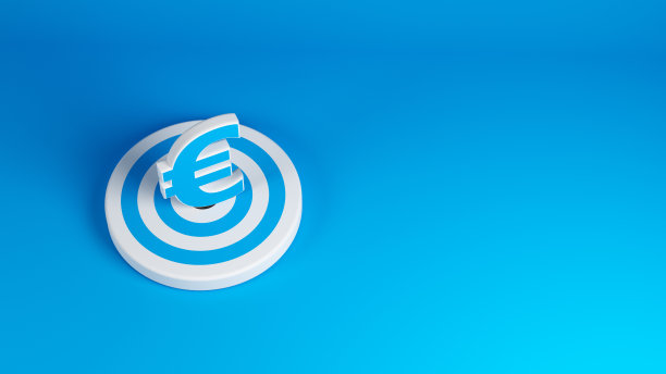 蓝色和白色的欧元符号和目标图标目标瞄准概念的蓝色背景图片下载