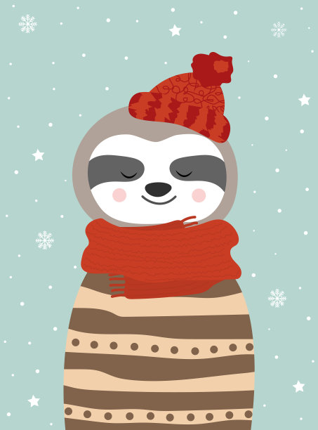 可爱的冬天微笑白色懒汉与雪花图片下载