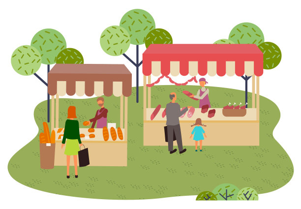 户外集市上卖新鲜面包的人图片下载