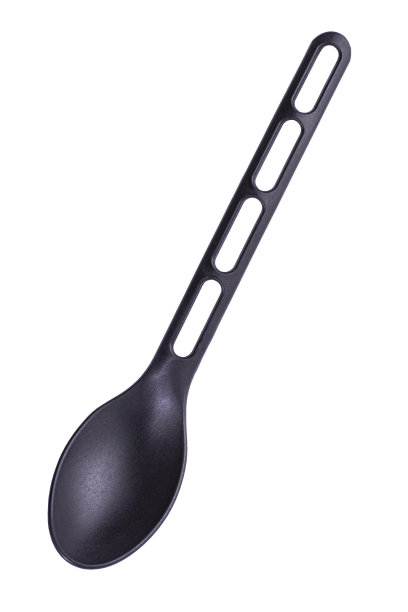 大的黑色家庭厨房勺子孤立在白色。图片下载