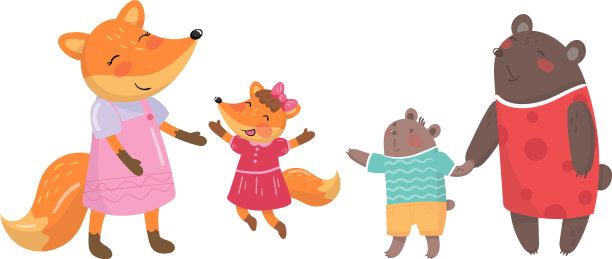 卡通动物父母与baor幼崽设置图片下载