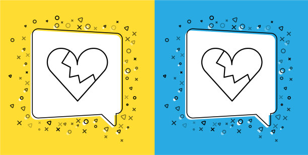 设线破碎的心或离婚的图标孤立上图片下载