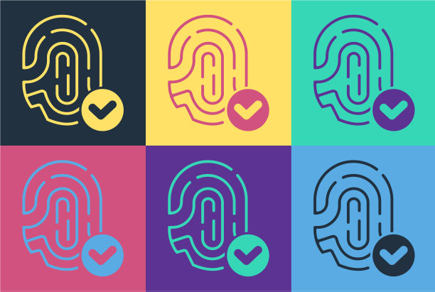 波普艺术指纹与复选标记图标隔离图片下载