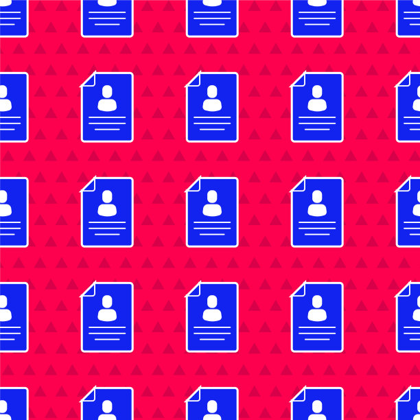 蓝色简历图标隔离无缝模式上的红色图片下载