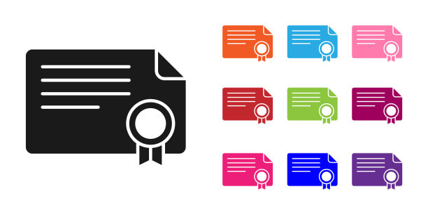 黑色证书模板图标隔离在白色上图片下载