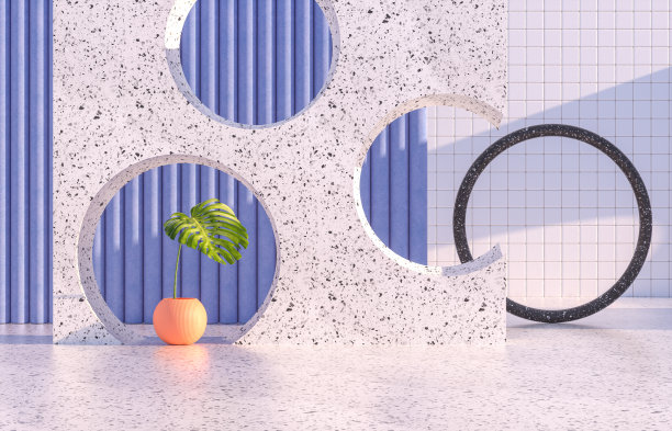 美丽时尚讲台背景与几何形状和春天的花朵。素材图片