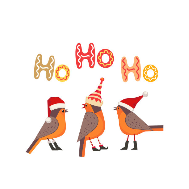 手绘可爱的小鸟圣诞平色图片下载