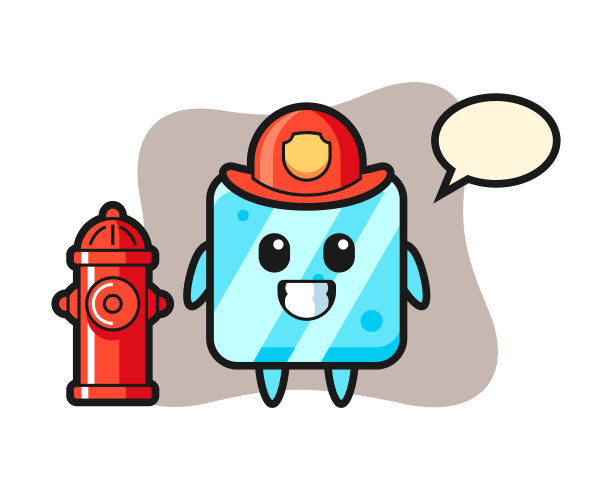 吉祥物角色冰立方作为消防员图片下载