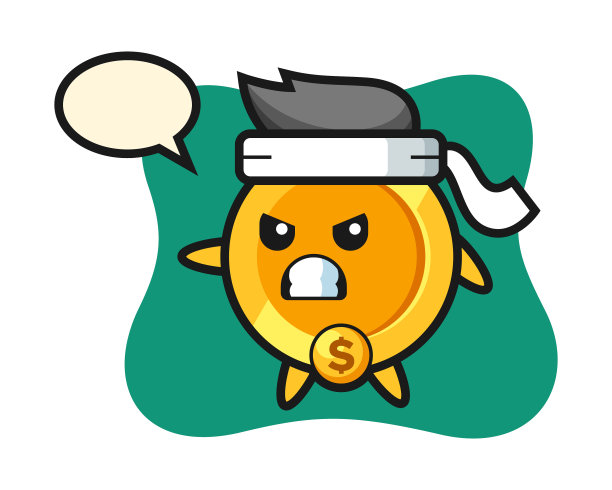 一美元硬币卡通作为空手道战士图片下载