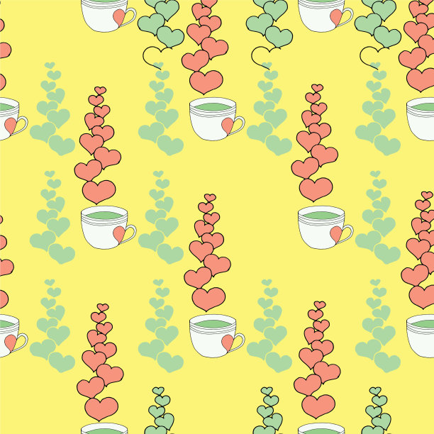 情人节无缝图案与咖啡杯图片下载